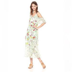 Nanette Lepore Women Floral Cold Shoulder Ruffle Midi‎ Wrap Dress Sz 6 Whimsical